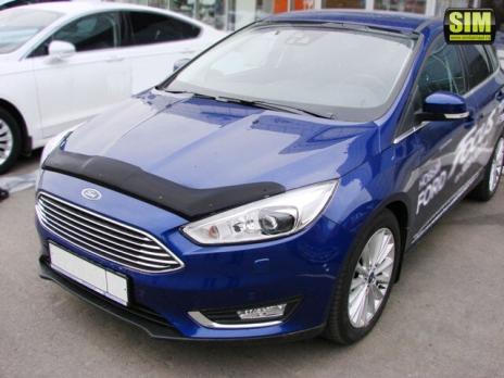 Дефлектор капота (мухобойка) Ford Focus 3 2015- (Форд Фокус) ТМ SIM