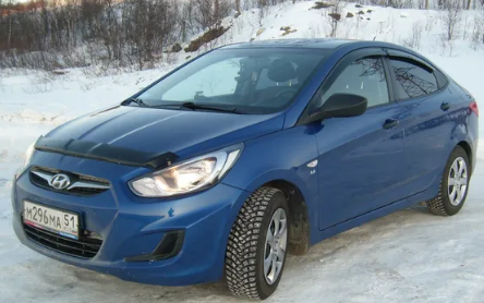 Дефлектор капота (мухобойка) Hyundai Solaris 2010-2014 короткий (Хюндай Солярис) ТМ SIM