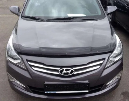 Дефлектор капота (мухобойка) Hyundai Solaris 2014-2017 (Хюндай Солярис) ТМ SIM