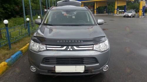 Дефлектор капота (мухобойка) Mitsubishi Outlander c 2012 г.в. (Митсубиши Аутлендер) ТМ Вип Тюнинг