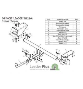 Фаркоп Nissan X-Trail T32 2014- съемный крюк на двух болтах Лидер Плюс